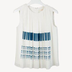 O’2nd White Pleated Blue-Striped Sleeveless Blouse